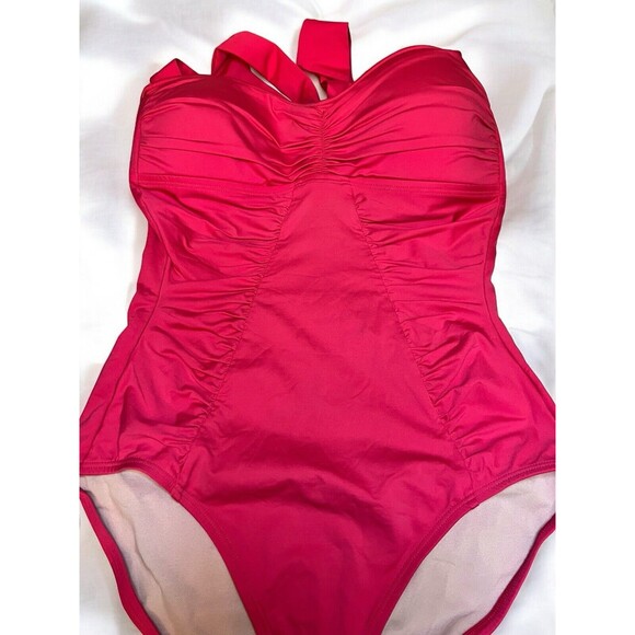 Tommy Bahama One-Piece Swimsuit Women Sz 12 Halter Hot-Pink Ruched NWOT - Picture 4 of 12
